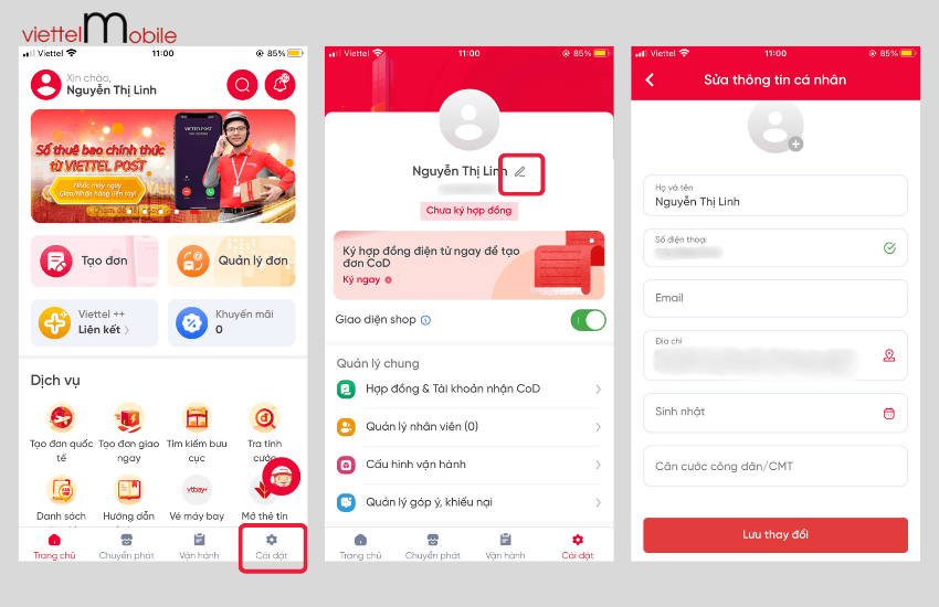 cach sua thong tin tai khoan viettel post