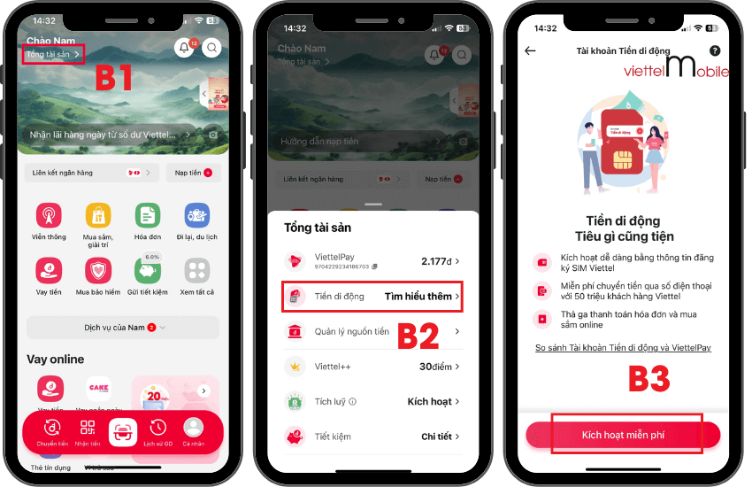 kich hoat tai khoan tien di dong viettel money