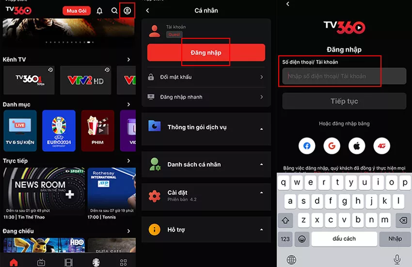 dang nhap ung dung tv360 xem euro