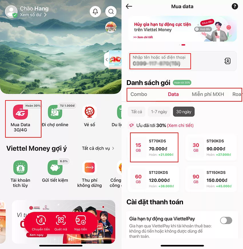 cach hoan tien data khi dang ky 4g viettel