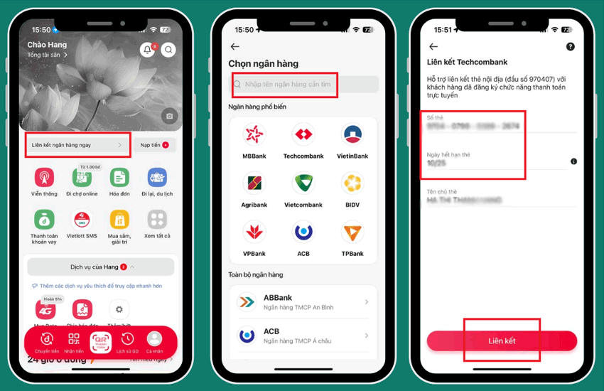 cach lien ket ngan hang voi viettel mony