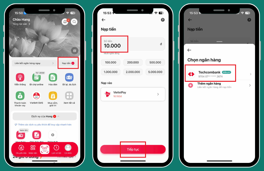 cach nap tien vao viettel money bang tai khoan ngan hang