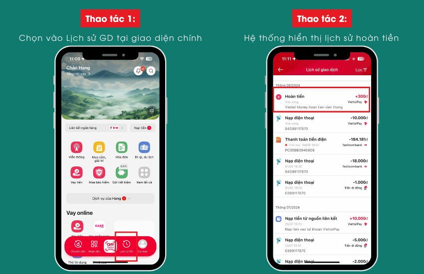 kiem tra lich su hoan tien viettel money